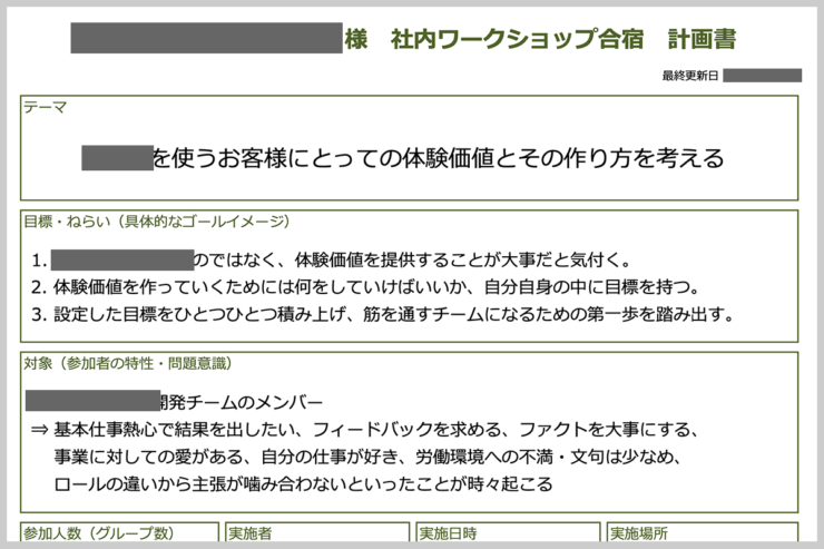 ワークショップ計画書ドキュメントの例
