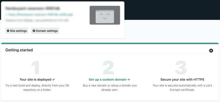 Deploy site を選択した後の画面のキャプチャ