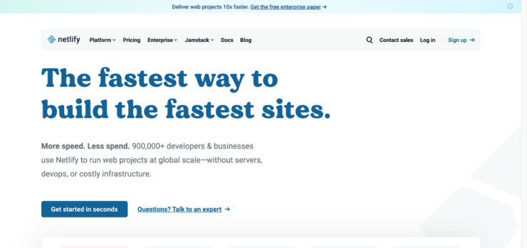 Netlifyの公式サイトのキャプチャ画像
